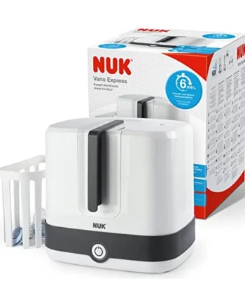 NUK Vario Express Bottle Steriliser | Steam Sterilises up to 6 Baby Bottles & Accessories in 6 Minutes | Auto Switch Off | Removable Basket & Poles | UK 3 Pin Plug