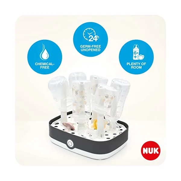 NUK Vario Express Bottle Steriliser | Steam Sterilises up to 6 Baby Bottles & Accessories in 6 Minutes | Auto Switch Off | Removable Basket & Poles | UK 3 Pin Plug