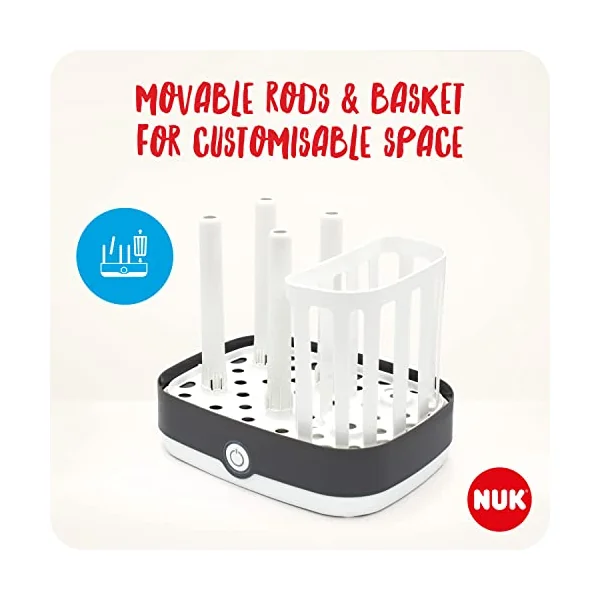 NUK Vario Express Bottle Steriliser | Steam Sterilises up to 6 Baby Bottles & Accessories in 6 Minutes | Auto Switch Off | Removable Basket & Poles | UK 3 Pin Plug