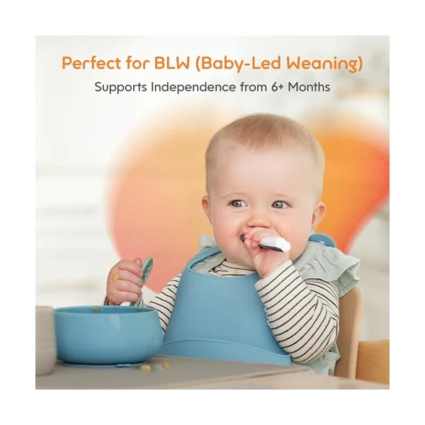 NumNum Weaning Spoons Baby Self Feeding GOOtensils 6+ Months 2pk Red/Yellow | BPA-Free First Stage Silicone Pre-Spoons For Baby Led Weaning (BLW), Contour Grip Toddler Utensils For Purees
