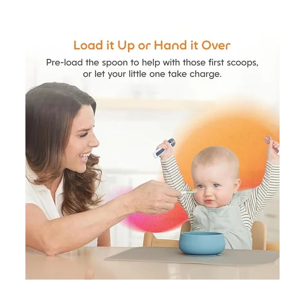 NumNum Weaning Spoons Baby Self Feeding GOOtensils 6+ Months 2pk Red/Yellow | BPA-Free First Stage Silicone Pre-Spoons For Baby Led Weaning (BLW), Contour Grip Toddler Utensils For Purees