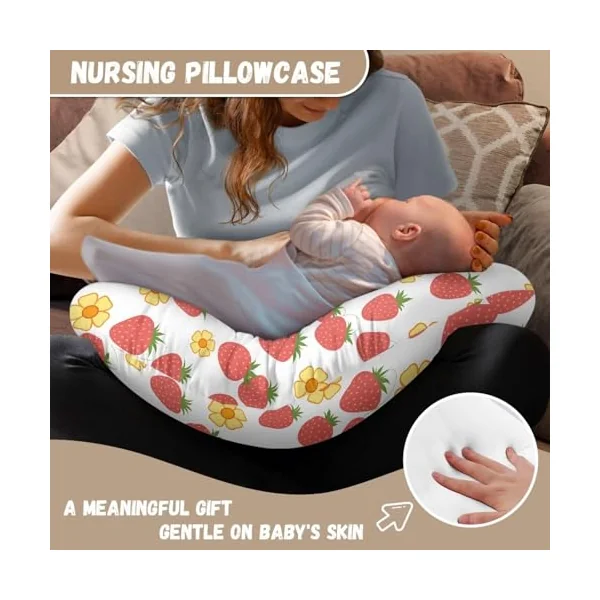 Nursing Pillow Cover Nursing Pillows for Breastfeeding Fits The Original Support for Breastfeeding Nipple Shields for Breastfeeding Newborn Strawberries