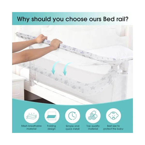 NUTIKAS Baby Bed Rail Guard for Crib - 58.9" Toddler Bed Rails for Twin,Full, Queen, Toddlers, Bunk Size Bed Swing Down Bedrail Extral Tall Child Safety Side Railing Guards for Kids