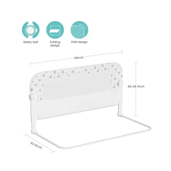 NUTIKAS Baby Bed Rail Guard for Crib - 58.9" Toddler Bed Rails for Twin,Full, Queen, Toddlers, Bunk Size Bed Swing Down Bedrail Extral Tall Child Safety Side Railing Guards for Kids