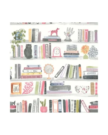 NuWallpaper NUS4535 Painterly Shelf Stories Novelty Peel & Stick Wallpaper, Pink