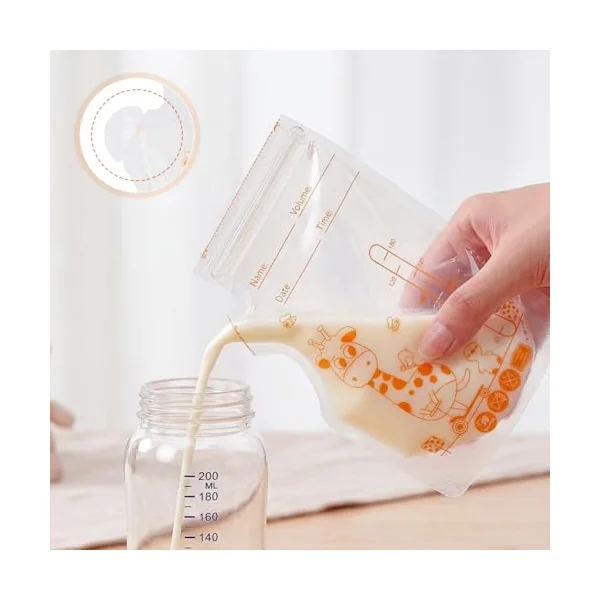 Oderra 250/180ml Breast Milk Storage Bags 50/ 100PCS- Pre-Sterilized Freezer-Safe Breastmilk Bags with Built-In Pour Spout, Double Zip Seal, Hospital Bag Maternity Essentials