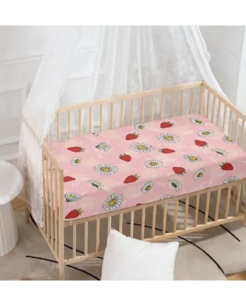 Odot Cot Bed Fitted Sheets 130x70cm, Daisy Pattern Cot Bed Sheet Fitted Sheets for Cribs Baby Bed Sheets Soft Bassinet Sheets Cot Bed Mattress Protector for Boy Girl (Red Strawberry)