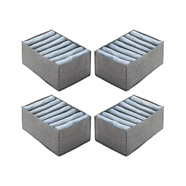 Of 4 Foldable Drawer Organizers with 7 Sections for Clothes Storage Breathable Nonwoven Fabric Wardrobe Planner