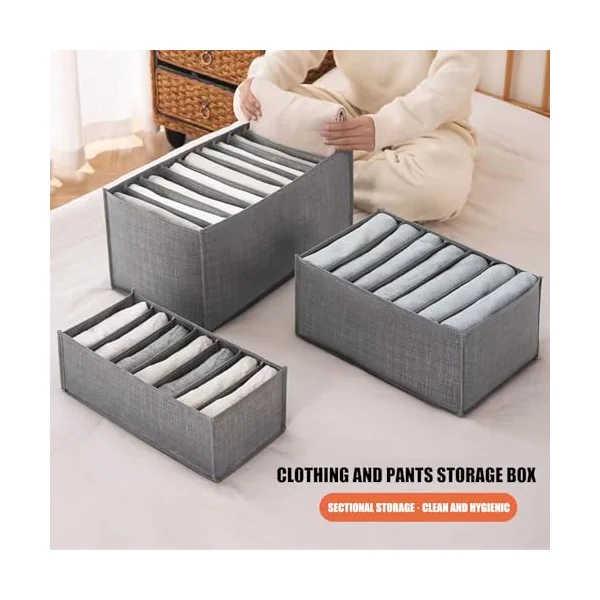 Of 4 Foldable Drawer Organizers with 7 Sections for Clothes Storage Breathable Nonwoven Fabric Wardrobe Planner