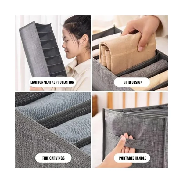 Of 4 Foldable Drawer Organizers with 7 Sections for Clothes Storage Breathable Nonwoven Fabric Wardrobe Planner