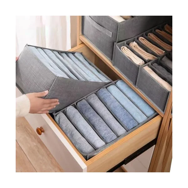 Of 4 Foldable Drawer Organizers with 7 Sections for Clothes Storage Breathable Nonwoven Fabric Wardrobe Planner