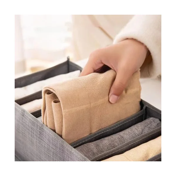 Of 4 Foldable Drawer Organizers with 7 Sections for Clothes Storage Breathable Nonwoven Fabric Wardrobe Planner