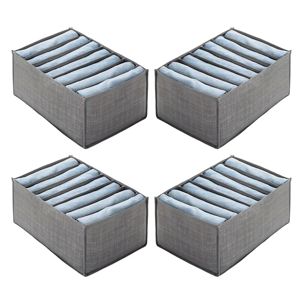 Of 4 Foldable Drawer Organizers with 7 Sections for Clothes Storage Breathable Nonwoven Fabric Wardrobe Planner