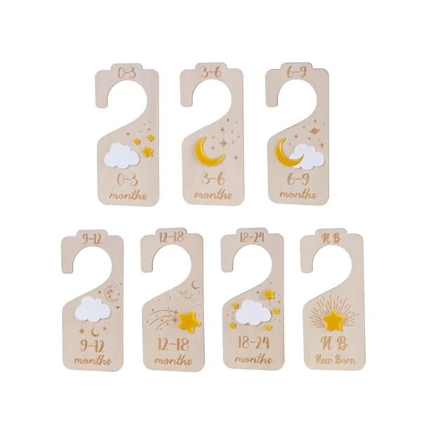 Of 7 Wood Baby Hanger Dividers Nursery Clothes Separators Clothing Organization Partition for Newborns to Toddler Baby Wardrobe Dividers