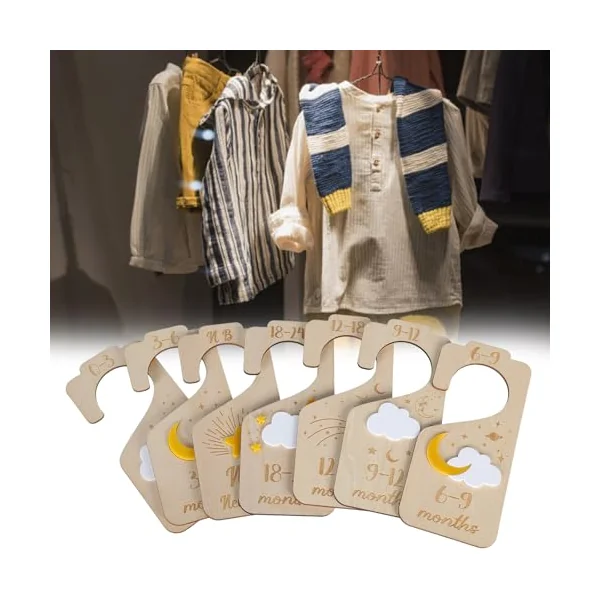 Of 7 Wood Baby Hanger Dividers Nursery Clothes Separators Clothing Organization Partition for Newborns to Toddler Baby Wardrobe Dividers