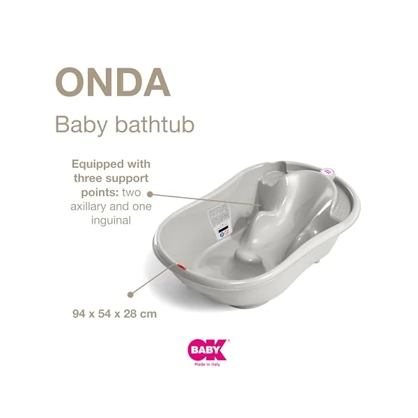 OKBABY Onda - Ergonomic Bath Tub for Baby Bathing 0-12 Months - Grey