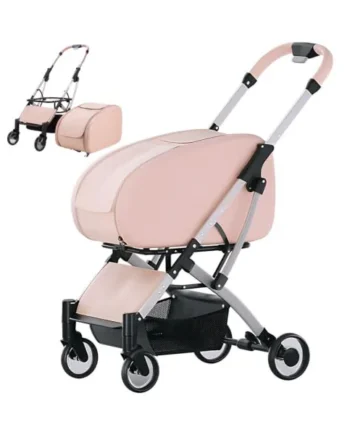 One-Touch Fold All-Terrain Pushchair Stroller, Silent Shock-Absorbing Swivel Wheels & Back Storage Pocket, For Taking Your Pet on Outings pink