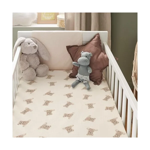 Organic Crib Sheets Fitted Crib Mattress Sheet 52x28 Inches 100% Muslin Cotton for Baby Girls & Boys, Soft Boho Neutral Toddler Bedding Bed Sheets Fits Well Standard Size Crib Mattress 28x52 Inches