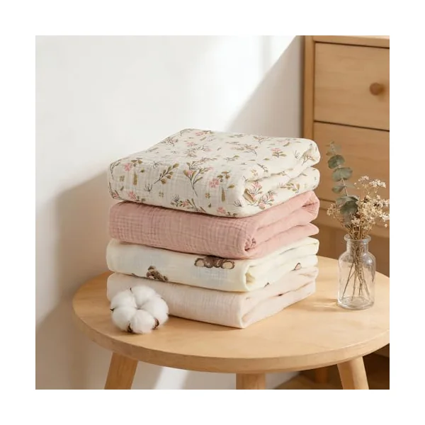 Organic Crib Sheets Fitted Crib Mattress Sheet 52x28 Inches 100% Muslin Cotton for Baby Girls & Boys, Soft Boho Neutral Toddler Bedding Bed Sheets Fits Well Standard Size Crib Mattress 28x52 Inches