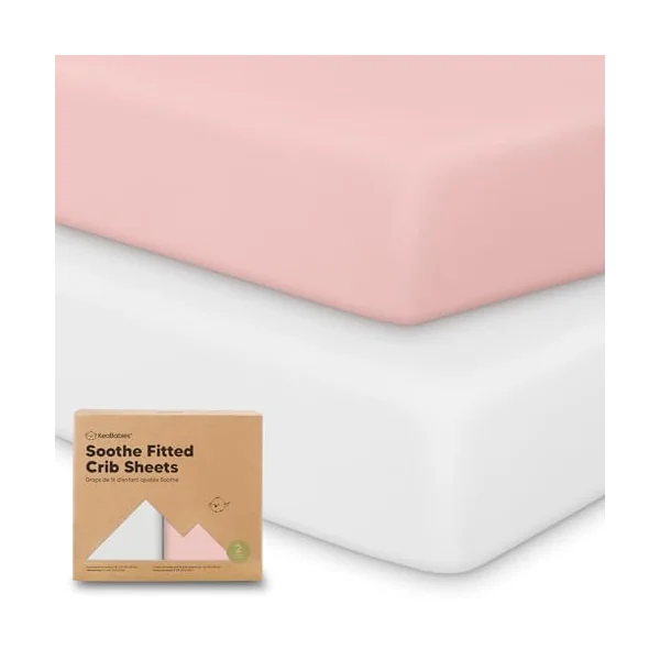 Organic Fitted Bed Sheets - 2-Pack Breathable Jersey Cotton Baby Bed Sheets - 120x60 Mattress Fitted Sheet - Rose