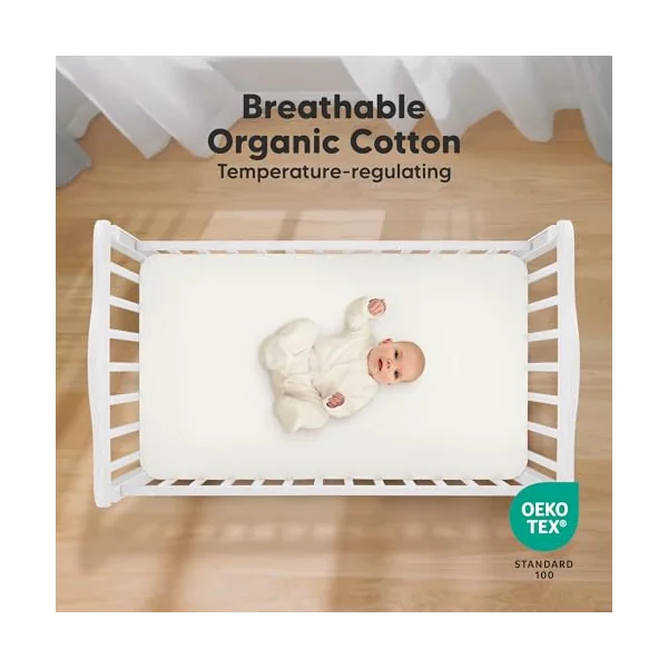 Organic Fitted Bed Sheets - 2-Pack Breathable Jersey Cotton Baby Bed Sheets - 120x60 Mattress Fitted Sheet - Rose