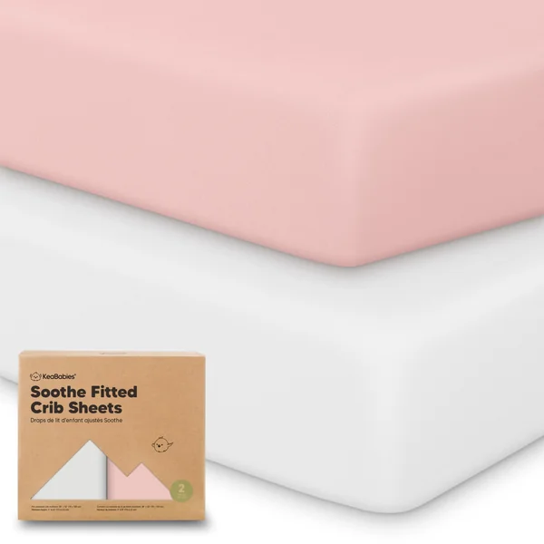 Organic Fitted Bed Sheets - 2-Pack Breathable Jersey Cotton Baby Bed Sheets - 120x60 Mattress Fitted Sheet - Rose
