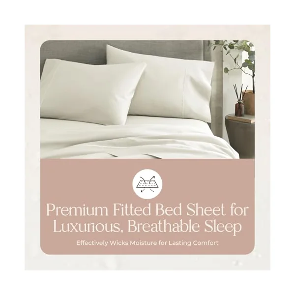 Organic Twin Fitted Sheet Only Deep Pocket - 100% Organic Cotton Sheets with Breathable 300 Thread Count Sateen Weave GOTS & Fairtrade Certified - Soft Fitted Bed Sheets Only (Natural, Twin)