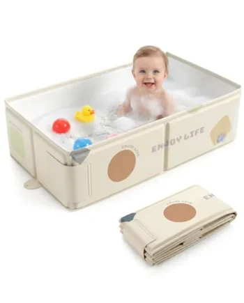 Orzbow Baby Bath Tub, Portable Toddler Bath with Temperature Sticker, White | Collapsible Baby Bath for Infant 6 Months+, Easy to Clean, Stable & Durable, Folds to Store, Baby Travel Essentials
