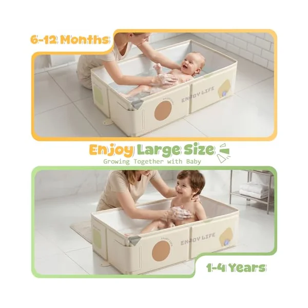 Orzbow Baby Bath Tub, Portable Toddler Bath with Temperature Sticker, White | Collapsible Baby Bath for Infant 6 Months+, Easy to Clean, Stable & Durable, Folds to Store, Baby Travel Essentials