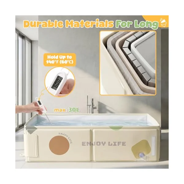Orzbow Baby Bath Tub, Portable Toddler Bath with Temperature Sticker, White | Collapsible Baby Bath for Infant 6 Months+, Easy to Clean, Stable & Durable, Folds to Store, Baby Travel Essentials