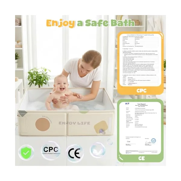 Orzbow Baby Bath Tub, Portable Toddler Bath with Temperature Sticker, White | Collapsible Baby Bath for Infant 6 Months+, Easy to Clean, Stable & Durable, Folds to Store, Baby Travel Essentials