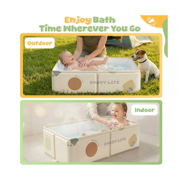 Orzbow Baby Bath Tub, Portable Toddler Bath with Temperature Sticker, White | Collapsible Baby Bath for Infant 6 Months+, Easy to Clean, Stable & Durable, Folds to Store, Baby Travel Essentials