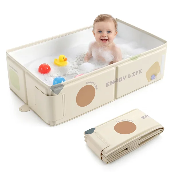 Orzbow Baby Bath Tub, Portable Toddler Bath with Temperature Sticker, White | Collapsible Baby Bath for Infant 6 Months+, Easy to Clean, Stable & Durable, Folds to Store, Baby Travel Essentials