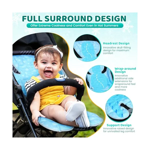 Orzbow Baby Cooling Mat, Universal Pram Liner for Stroller, Blue | Large Cooling Mat for Baby Car Seat, Pushchair, Buggy, Pram, Hook-on Seats & Baby Bouncer, Baby Summer Essentials