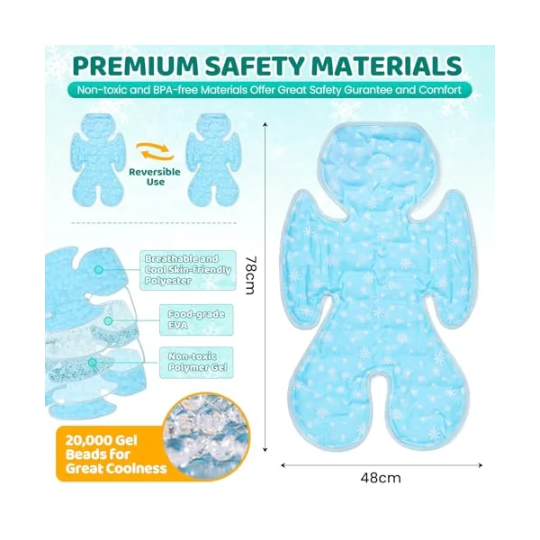 Orzbow Baby Cooling Mat, Universal Pram Liner for Stroller, Blue | Large Cooling Mat for Baby Car Seat, Pushchair, Buggy, Pram, Hook-on Seats & Baby Bouncer, Baby Summer Essentials