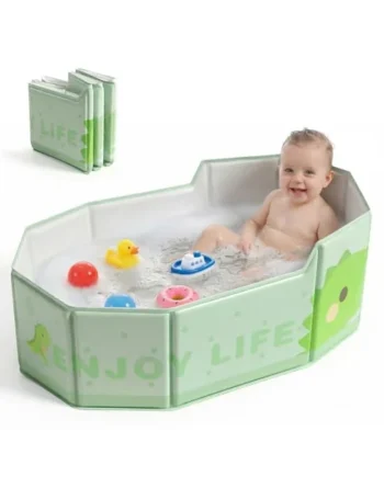 Orzbow Foldable Baby Bath Tub, Easy Clean, Green | Large Toddler Bath Tub with Non-Silp Base for 6 Months+, Travel Baby Bath for Outdoor Use, Stable & Durable, Space Saving