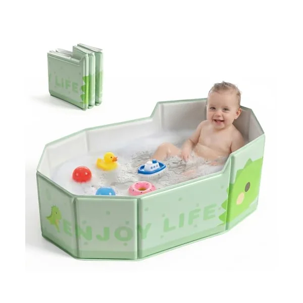 Orzbow Foldable Baby Bath Tub, Easy Clean, Green | Large Toddler Bath Tub with Non-Silp Base for 6 Months+, Travel Baby Bath for Outdoor Use, Stable & Durable, Space Saving