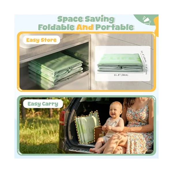 Orzbow Foldable Baby Bath Tub, Easy Clean, Green | Large Toddler Bath Tub with Non-Silp Base for 6 Months+, Travel Baby Bath for Outdoor Use, Stable & Durable, Space Saving