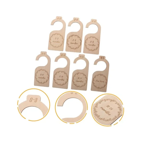 OUNONA 7pcs Baby Closet Dividers Wood Nursery Closet Organizer Hangers Infant Wardrobe Divider Boys and Girls Clothes Storage for Newborns and Toddlers
