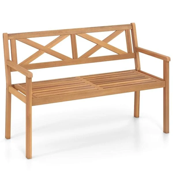 Outdoor Loveseat Bench 2-Person Patio Acacia Wood Garden Chair with Armrests
