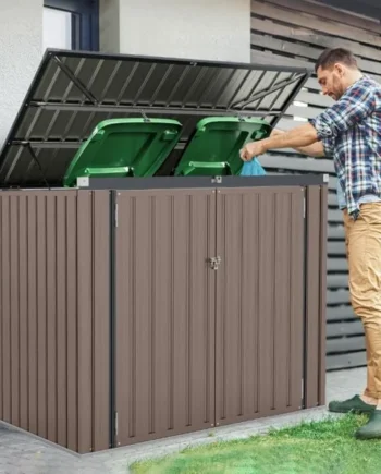 Outdoor Trash Can Storage Shed with Double Openings