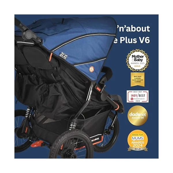 Out'n'About Nipper Double Pushchair V6+ Model & Rain Cover | Certified Running Buggy, Lightweight All-Terrain One-Hand Fold Twin Double Pram with Suspension, 14” Air-Filled Wheels (Highland Blue)