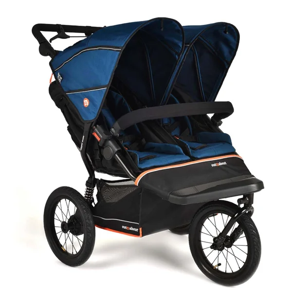 Out'n'About Nipper Double Pushchair V6+ Model & Rain Cover | Certified Running Buggy, Lightweight All-Terrain One-Hand Fold Twin Double Pram with Suspension, 14” Air-Filled Wheels (Highland Blue)