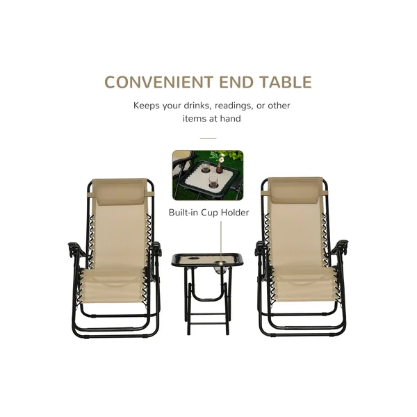 Outsunny 3 PCs Sun Lounger Table & Chairs Set with Cup Holders