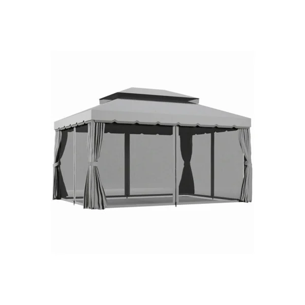 Outsunny 3x4m 2-Tier Gazebo Aluminium Garden Marquee Party Tent Light Grey