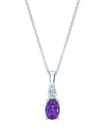 Oval Cut Amethyst & 0.09ctw Diamond Pendant, 14ct White Gold