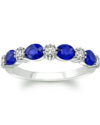 Oval Cut Blue Sapphire & 0.25ctw Diamond Ring, 18ct White Gold