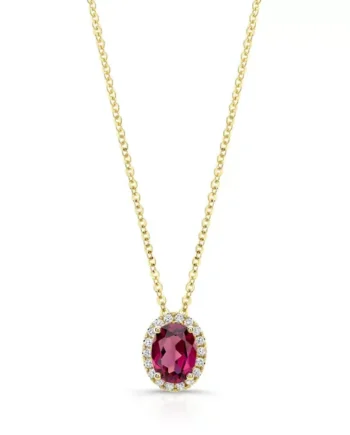 Oval Cut Garnet & 0.13ctw Diamond Pendant, 14ct Yellow Gold