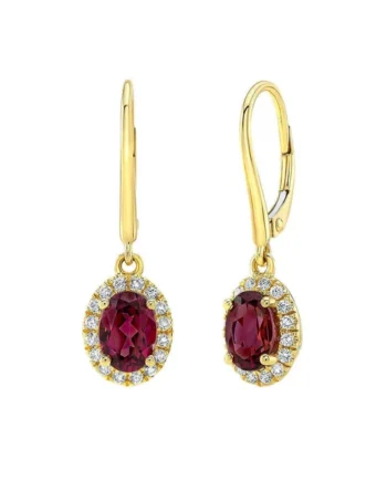 Oval Cut Garnet & 0.24ctw Diamond Earrings, 14ct Yellow Gold