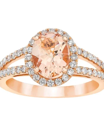 Oval Cut Morganite & 0.47ctw Diamond Ring, 14ct Rose Gold